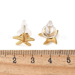 女性用304ステンレススチールスタッドピアス  18KGP本金メッキ  ヒトデ  12x11.5mm&nbsp;EJEW-Z092-01G-02