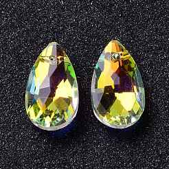 多面カットティアドロップガラスペンダント  カラフル  16x9x5mm  穴：1mm&nbsp;GLAA-O008-A15
