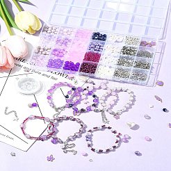 DIY ガラス & CCB & ABS プラスチック模造真珠ビーズブレスレット作成キット  パープル  5~71x0.6~13mm  穴：1.3~2mm&nbsp;DIY-FS0007-17