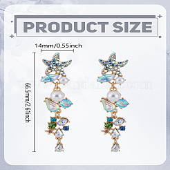亜鉛合金ラインストーンヒトデタッセルスタッドピアス1組  プラスチック模造パールと  ゴールドカラー  66.5x14mm&nbsp;EJEW-LP0003-71
