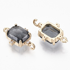ガラスリンクコネクター  真鍮マイクロパヴェキュービックジルコニア  多面カット  長方形  ライトゴールド  ブラック  20x12x5.5mm  穴：1.2mm&nbsp;X-GLAA-T021-12A