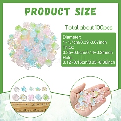 ガラスビーズキャップ 7種類 100個  あじさいの花  ミックスカラー  10~17x10~17x3.5~6mm  穴：1.2~1.5mm&nbsp;GLAA-YW0005-98