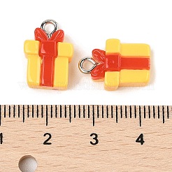 クリスマステーマの不透明樹脂ペンダント  プラチナ鉄ループ付き  ボックス  15x10.5x6mm  穴：2mm&nbsp;RESI-S08-02G