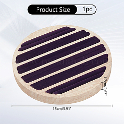 6 スロット ウッド リング ディスプレイ スタンド  ベルベットと  フラットラウンド  パープル  15x1.7cm&nbsp;RDIS-WH0011-30