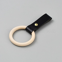 PUレザータオルホルダー  木製のキーホルダーとスナップ付き  ブラック  70mm&nbsp;HJEW-WH20022-08A