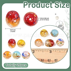 20個5色手作りランプワークビーズ  花の丸  ツートン  ミックスカラー  12x12~12.5mm  穴：1.2~1.6mm  4個/カラー&nbsp;LAMP-YW0004-28
