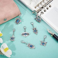 ナザールボンジュウペンダント装飾  合金と樹脂のロブスター クラスプ チャーム  蓮の花とフクロウと象と目と蝶と亀  アンティークシルバー＆プラチナ  28~36mm  6個/セット  4セット/箱&nbsp;HJEW-CA0001-37