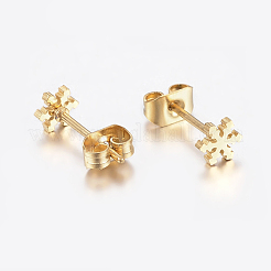 304ステンレススチール製イヤリング  スノーフレーク  ゴールドカラー  5x4.5x1mm  ピン：0.8mm&nbsp;X-EJEW-E225-01G