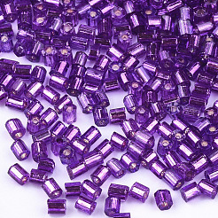 FGBグレードAガラスシードビーズ  六角形（ツーカット）  銀並ぶ  青紫色  1.5~2.5x1.5~2mm  穴：0.8mm  約2100個/袋  450 G /袋&nbsp;SEED-S022-04A-27