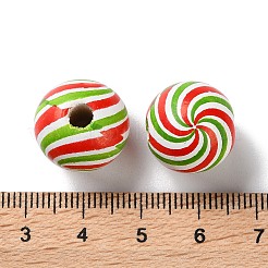 プリントウッドヨーロピアンビーズ  螺旋状に敷かれた円形  ライムグリーン  16x15mm  穴：4mm&nbsp;WOOD-Z002-10A