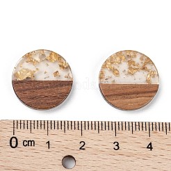 透明樹脂＆ウォールナットウッドチャーム  金箔  フラットラウンド  ゴールド  18x3.5mm  穴：1.5mm&nbsp;RESI-S358-02C-B02