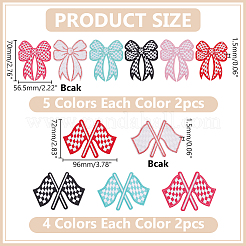 18個 9種類の刺繍布パッチ  蝶結び/チェッカーフラッグ  ミックスカラー  70~72x56.5~96x1.5mm  2個/スタイル&nbsp;PATC-WR0001-14