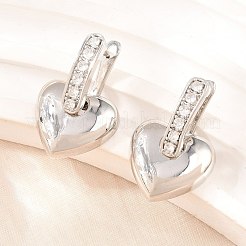 真鍮製マイクロパヴェクリアキュービックジルコニアフープピアス  ハート  鉛フリー＆カドミウムフリー  長持ちメッキ  ラックめっき  プラチナ  26x16.5mm&nbsp;EJEW-G471-30C-P