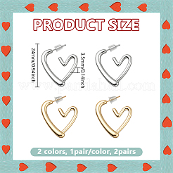 4ペア2色合金スタッドピアス  ハート  ミックスカラー  24x3.5mm  2pairs / color&nbsp;EJEW-GO0003-07