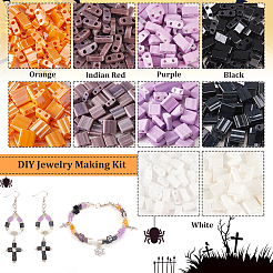 ハロウィンタイルブレスレットのDIYキット  550穴ガラスシード長方形ビーズを含む  大きな目のビーズ針  伸縮性のある糸  ミックスカラー  シードビーズ: [1] ピース/セット&nbsp;DIY-NB0008-72