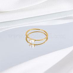 女性用真鍮指輪1個  absプラスチックパール  ゴールドカラー  usサイズ6（16.5mm）&nbsp;RJEW-LP0010-11