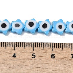 手作りナザールボンジュウランプワークビーズ連売り  スター  ライトスカイブルー  8x8x3~3.5mm  穴：0.6mm  約48~49個/連  13.19~13.86''（33.5~35.2センチメートル）&nbsp;LAMP-G166-02B