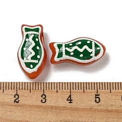 手作りの透明ガラスビーズ  手描きのビーズ  エナメル  魚  濃い緑  21.5x11x8.5~10mm  穴：1.2~1.5mm&nbsp;GLAA-N0028-02F