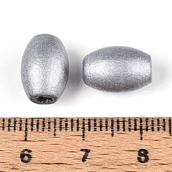 スプレー塗装されたシマウッドビーズ  ライス  銀  12~12.5x8~8.5mm  穴：2~2.6mm&nbsp;WOOD-T032-30A-02