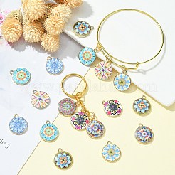 40 個 8 スタイル合金プリントペンダント  カドミウムフリー＆ニッケルフリー＆鉛フリー  フラワーラウンドフラワーチャーム  ミックスカラー  21.5x18x3mm  穴：1.8mm  5個/カラー&nbsp;PALLOY-SZ0001-34