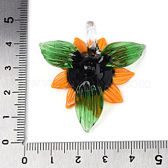 手作りランプワークペンダント  ヒマワリ  オレンジ  42~44x41~44.5x13~16mm  穴：5~6.5x4~4.5mm&nbsp;LAMP-N034-06C