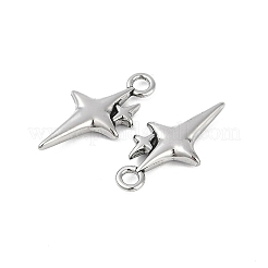 316サージカルステンレスペンダント  星のチャーム  アンティークシルバー  22x11x3mm  穴：2.2mm&nbsp;STAS-G349-35AS
