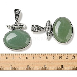 天然石グリーンアベンチュリンペンダント  アンティークシルバーメッキ合金楕円チャーム  47x42x13mm  穴：16x7mm&nbsp;G-Z050-07B
