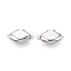 真鍮製ボックスクラスプ  菱形  1連  1穴  プラチナ  2mm  穴：18~19x11x6mm&nbsp;KK-Q074-13P-01