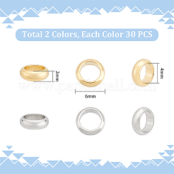 60個 2色 201ステンレススチールスペーサービーズ  ロンデル  ゴールデン·ステンレス鋼色  6x2mm  穴：4mm  30個/カラー&nbsp;STAS-UN0055-07