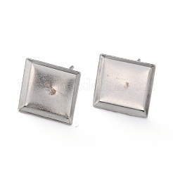 変色しない304ステンレススチールスタッドピアスセッティング  正方形  ステンレス鋼色  11x11x1mm  トレイ：9x9mm  ピン：0.8mm&nbsp;STAS-J032-09