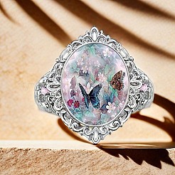 女性用合金樹脂指輪  蝶とオーバル  プラチナ  usサイズ7（17.3mm）&nbsp;PW-WGB4259-01