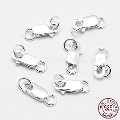 925スターリングシルバーカニカン  丸カン付き  長方形  銀  14mm  穴：2.5mm  クラスプ：8x4x2mm&nbsp;STER-G019-05-8mm