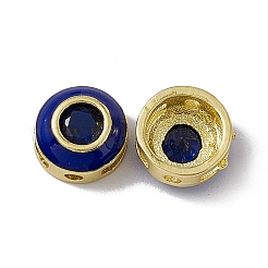 ラックメッキ真鍮製キュービックジルコニアビーズ  エナメル  18KGP本金メッキ  長持ちメッキ  カドミウムフリー＆ニッケルフリー＆鉛フリー  フラットラウンド  ミックスカラー  8x4.5mm  穴：1.2mm＆5.5x1.2mm&nbsp;KK-C007-15G