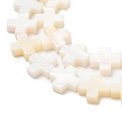 天然淡水シェルビーズ連売り  クロス  古いレース  9.5x9.5x3mm  穴：0.8mm  約40個/連  15.04インチ（38.2cm）&nbsp;SHEL-F007-02