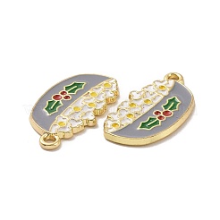 クリスマステーマラックメッキ合金エナメルペンダント  ライトゴールドトーンのボウル、ポップコーンチャーム付き  濃いグレー  12x23x1.5mm  穴：1.6mm&nbsp;PALLOY-O109-40LG