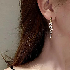 リーフ合金とクリスタルラインストーンのダングルスタッドピアス  ゴールドカラー  51x7mm&nbsp;FS-WG032E1-01