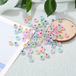 300個の蓄光アクリルビーズ  ハート付きフラットラウンド  ミックスカラー  7x3.5~4mm  穴：1.2mm&nbsp;MACR-YW0001-38