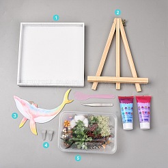 DIYモザイクトレイクラフト製作キット  トレイ付き  木製イーゼル  プラスチック製ヘラ  ドライフラワー  クリーム状の接着剤とピンセット  ミックスカラー  200x200x19mm&nbsp;WD-CBA592A-05