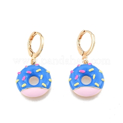 エナメル ドーナツ ダングル レバーバック イヤリング  女性のための真鍮のアクセサリー  カドミウムフリー＆ニッケルフリー＆鉛フリー  18KGP本金メッキ  30mm  ピン：1mm&nbsp;EJEW-N012-101