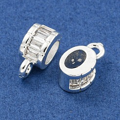真鍮キュービックジルコニアチューブベイル  ループベイル  長持ちメッキ  鉛フリー＆カドミウムフリー  銀  9.5x4x5mm  穴：4.5x3mmと1.4mm&nbsp;KK-L215-202S