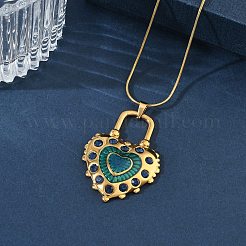 304ステンレススチール製エナメル加工ティールカラーペンダントネックレス（女性用）  ゴールドカラー  ハート  16.54インチ（42cm）&nbsp;NJEW-C118-01C-G
