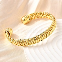 女性のための真鍮製のカフバングル  コイル形状  ラックめっき  長持ちメッキ  鉛フリー＆カドミウムフリー  18KGP本金メッキ  内径：2x2-3/8インチ（5x5.9cm）&nbsp;BJEW-F498-07G