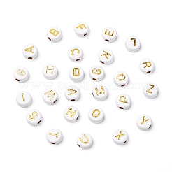 メッキアクリルビーズ  ライン入り  水平穴  混合文字  フラットラウンド  黄金メッキ  7x4mm  穴：1.8mm&nbsp;X-PACR-Q112-07