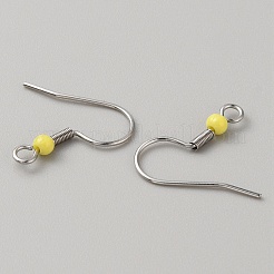 304ステンレススチールピアスフック  コイルとプラスチックボール付きフレンチフック  ライトカーキ  19.5x18.5x3mm  穴：2mm  ピン：0.7mm&nbsp;STAS-WH0027-64P-05