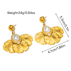304ステンレススチールダングルスタッドピアス  涙滴型の花びら  プラスチック付き  18KGP本金メッキ  53x47mm&nbsp;WGB87BB-01