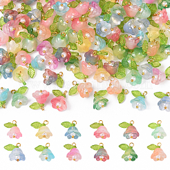 アクリル＆ガラスフラワーペンダント10個  真鍮パーツ  紺碧  14mm  穴：2.3mm&nbsp;PALLOY-YW00116-01