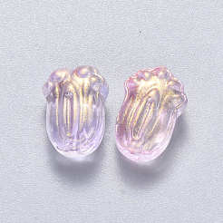 透明なスプレー塗装ガラスビーズ  グリッターパウダー付き  パッチョイ  プラム  11x7.5x5.5mm  穴：1mm&nbsp;GLAA-S190-004A-03