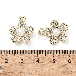 合金ペンダント  花のチャーム  UVメッキ  ラインストーンとABS樹脂の模造パール付き  ゴールドカラー  19.5x16x6.5mm  穴：2.3mm&nbsp;ALRI-D303-10G