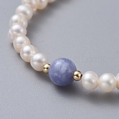 ストレッチグレードの天然淡水パールブレスレット  天然水晶(染色)ビーズと真鍮ビーズを使用  2インチ（5.1cm）&nbsp;BJEW-JB04623-05