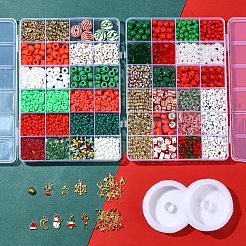 クリスマス DIY ポリマー粘土 & アクリル & ガラスビーズ: ブレスレット作成キット  ミックスカラー  6x1mm  穴：2mm&nbsp;DIY-FS0007-99